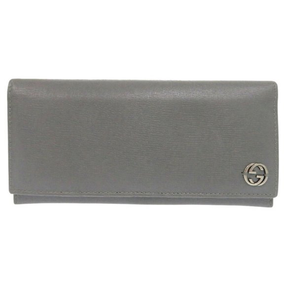 Gucci Interlocking G 256348 Leather Grey Long Wallet 0803GUCCI Men's